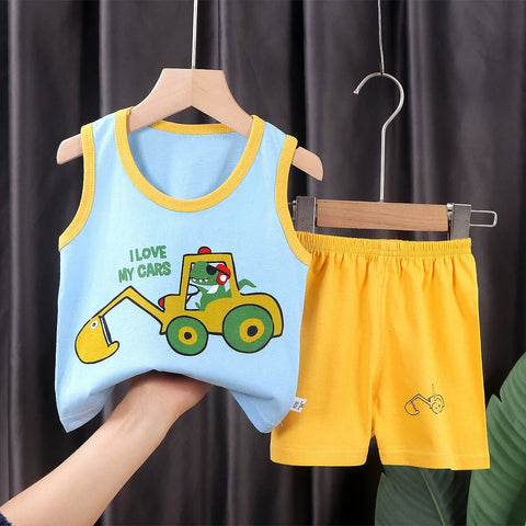 2PCS Sets Kids Clothes Clothing baby Cotton T-Shirts Shorts Tank Top Boys Girls Sleeveless - EveryWares