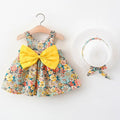 2Pcs Sets Toddler Girl Clothes Korean Fashion Flowers Cute Bow Sleeveless Princess Baby Dresses + Sunhat Kids - EveryWares