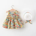 2Pcs Sets Toddler Girl Clothes Korean Fashion Flowers Cute Bow Sleeveless Princess Baby Dresses + Sunhat Kids - EveryWares