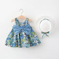 2Pcs Sets Toddler Girl Clothes Korean Fashion Flowers Cute Bow Sleeveless Princess Baby Dresses + Sunhat Kids - EveryWares