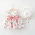 2Pcs Sets Toddler Girl Clothes Korean Fashion Flowers Cute Bow Sleeveless Princess Baby Dresses + Sunhat Kids - EveryWares