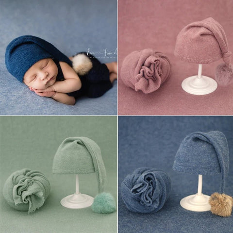 2pcs Wrap Hat Sets Newborn Photography Props Boys Girls Photography Swaddle Blanket Infant - EveryWares