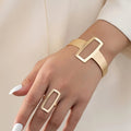 2Pcs/Set Trendy And Minimalist Geometric Square Jewelry Hollowed Out Ring And Bracelet Set - EveryWares