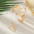 2Pcs/Set Trendy And Minimalist Geometric Square Jewelry Hollowed Out Ring And Bracelet Set - EveryWares