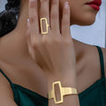 2Pcs/Set Trendy And Minimalist Geometric Square Jewelry Hollowed Out Ring And Bracelet Set - EveryWares