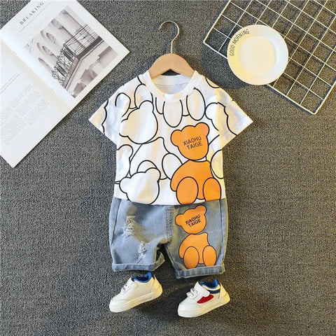 2Pcs/Sets Clothes Children Fashion Cartoon T-Shirt Shorts Toddler Casual Costume Kids - EveryWares