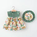 2Piece Set Toddler Dresses For Girls Korean Fashion Flowers Sleeveless Princess Dress +Hat Baby Clothes - EveryWares