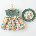 2Piece Set Toddler Dresses For Girls Korean Fashion Flowers Sleeveless Princess Dress +Hat Baby Clothes - EveryWares