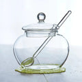 2X Glass Jar Sugar Bowl With Lid Spoon Transparent Kitchen Storage - EveryWares