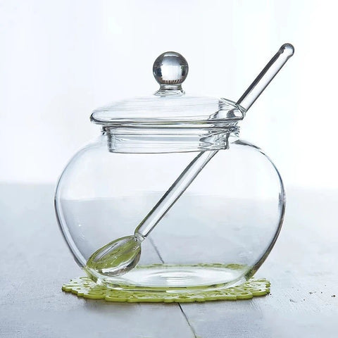 2X Glass Jar Sugar Cookie Bowl With Lid Spoon Transparent Candy Home Kitchen Storage - EveryWares