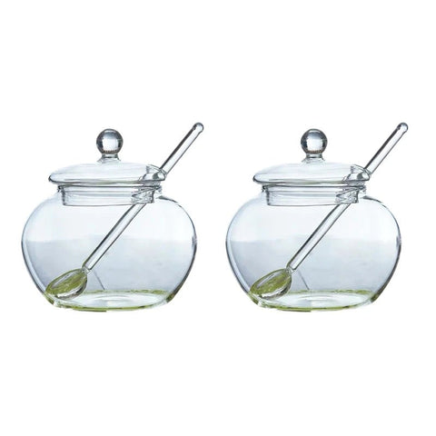 2X Glass Jar Sugar Cookie Bowl With Lid Spoon Transparent Candy Home Kitchen Storage - EveryWares