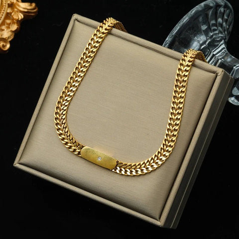 316L Stainless Steel Gold Color Thick Chain Choker Necklace - EveryWares