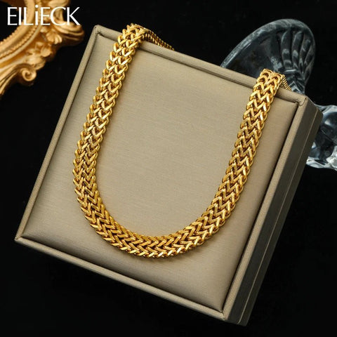 316L Stainless Steel Gold Color Thick Chain Choker Necklace - EveryWares