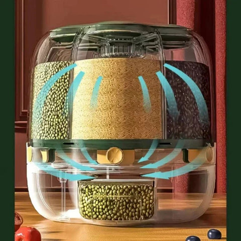 360° Rotating Grain Storage Container Dispenser Rice Barrel Sealed Rotatable Cereal Box Moisture - proof Kitchen Storage Organizer - EveryWares