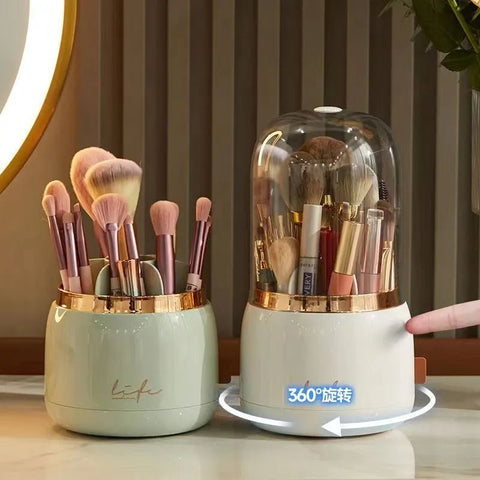 360° Rotating Makeup Brushes Holder Portable Desktop Makeup Organizer Cosmetic Storage Box Make Up Tools Jewelry Container - EveryWares