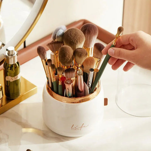 360° Rotating Makeup Brushes Holder Portable Desktop Makeup Organizer Cosmetic Storage Box Make Up Tools Jewelry Container - EveryWares