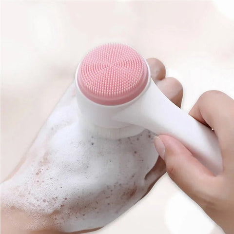 3D Double Silicone Facial Cleansing Brush Manual Massage Facial Brush Soft Bristles Exfoliator Double Sided Face Wash Brush - EveryWares