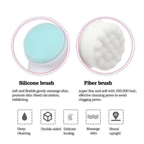 3D Double Silicone Facial Cleansing Brush Manual Massage Facial Brush Soft Bristles Exfoliator Double Sided Face Wash Brush - EveryWares