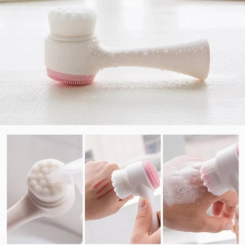 3D Double Silicone Facial Cleansing Brush Manual Massage Facial Brush Soft Bristles Exfoliator Double Sided Face Wash Brush - EveryWares