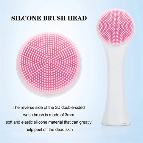 3D Double Silicone Facial Cleansing Brush Manual Massage Facial Brush Soft Bristles Exfoliator Double Sided Face Wash Brush - EveryWares