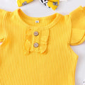 3Pcs Baby Girl Summer Clothes Set Fashion Newborn Infant Knitting Cotton Ruffles Romper Shorts Bow Headband - EveryWares