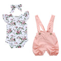 3Pcs Baby Girl Summer Clothes Set Fashion Newborn Infant Knitting Cotton Ruffles Romper Shorts Bow Headband - EveryWares