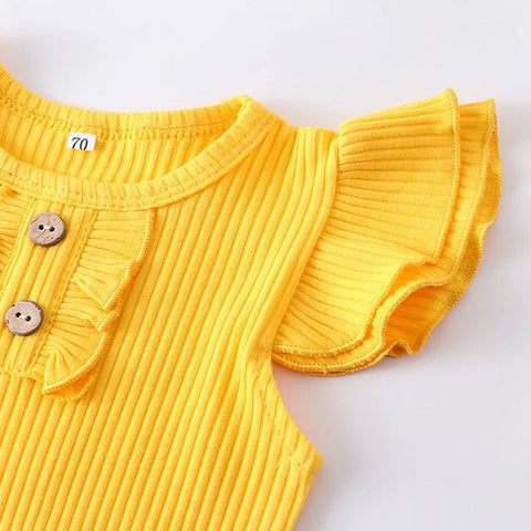 3Pcs Baby Girl Summer Clothes Set Fashion Newborn Infant Knitting Cotton Ruffles Romper Shorts Bow Headband - EveryWares