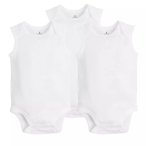 3Pcs New Fashion Baby Clothes Summer Sleeveless Newborn Baby Clothing 100% Cotton White Color Baby Bodysuits - EveryWares