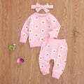 3Pcs Set Long Sleeve Lovely Print Top+ Long Pants+ Headband Toddler Outfits - EveryWares