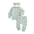 3Pcs Set Long Sleeve Lovely Print Top+ Long Pants+ Headband Toddler Outfits - EveryWares