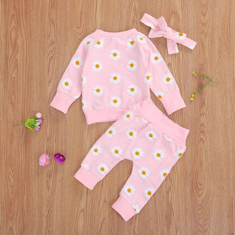 3Pcs Set Long Sleeve Lovely Print Top+ Long Pants+ Headband Toddler Outfits - EveryWares