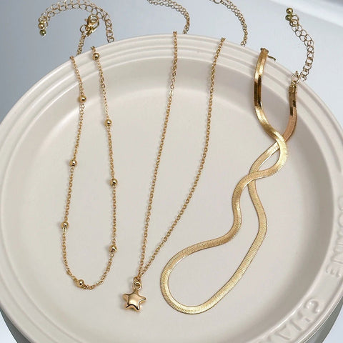 3Pcs Vintage Flat Snake Chain Necklace - EveryWares