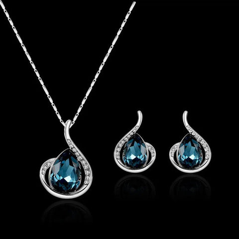 3pcs/set Jewelry Sets Women Elegant Waterdrop Rhinestone Pendant Necklace Hook Earrings Jewelry Set - EveryWares