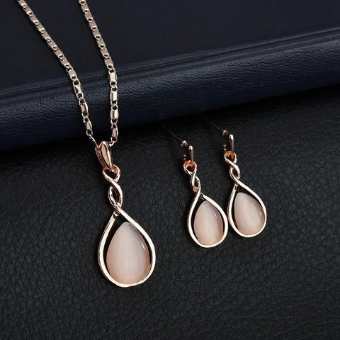 3pcs/set Jewelry Sets Women Elegant Waterdrop Rhinestone Pendant Necklace Hook Earrings Jewelry Set - EveryWares