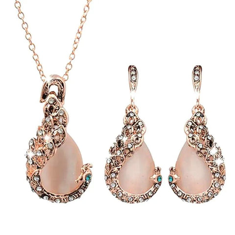 3pcs/set Jewelry Sets Women Elegant Waterdrop Rhinestone Pendant Necklace Hook Earrings Jewelry Set - EveryWares