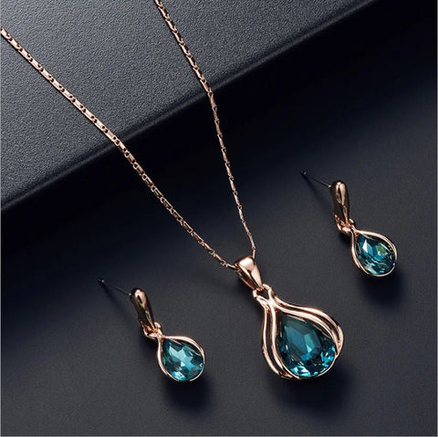 3pcs/set Jewelry Sets Women Elegant Waterdrop Rhinestone Pendant Necklace Hook Earrings Jewelry Set - EveryWares