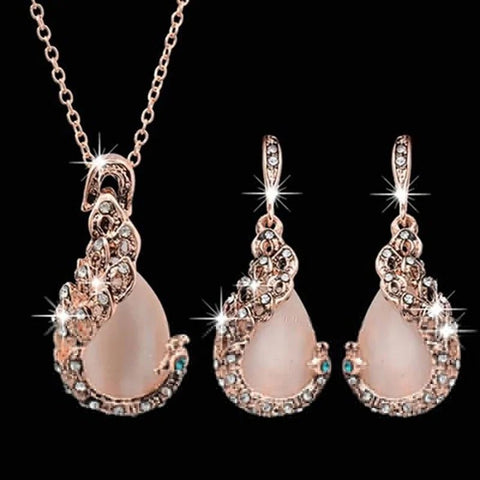 3pcs/set Jewelry Sets Women Elegant Waterdrop Rhinestone Pendant Necklace Hook Earrings Jewelry Set - EveryWares