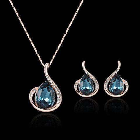 3pcs/set Jewelry Sets Women Elegant Waterdrop Rhinestone Pendant Necklace Hook Earrings Jewelry Set - EveryWares