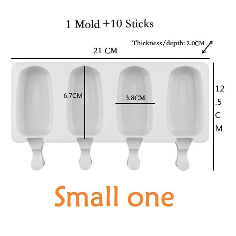 4 Cell Silicone Ice Cream Mold Ice Pop Cube Popsicle Barrel Mold Dessert Freezer Juice DIY Mould Maker Tools with Popsicle Stick - EveryWares