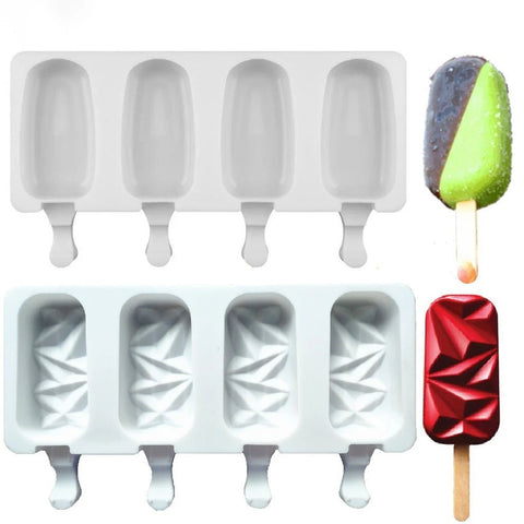 4 Cell Silicone Ice Cream Mold Ice Pop Cube Popsicle Barrel Mold Dessert Freezer Juice DIY Mould Maker Tools with Popsicle Stick - EveryWares