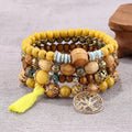 4Pcs Bohemia Tree Of Life Charm Beaded Bracelet Set For Women Handmade Wood Beads Chain Bangle Female Boho Jewelry - EveryWares