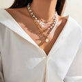 4Pcs Multilayer Imitation Pearl OT Buckle Pendant Necklace - EveryWares