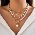 4Pcs Multilayer Imitation Pearl OT Buckle Pendant Necklace - EveryWares