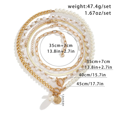 4Pcs Multilayer Imitation Pearl OT Buckle Pendant Necklace - EveryWares