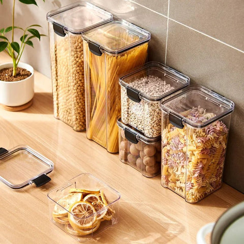 5 Sizes Sealed Jar Food Storage Box Transparent Plastic Multigrain Tank Stackable Dried Sealed Storage Jars Kitchen Organizer - EveryWares