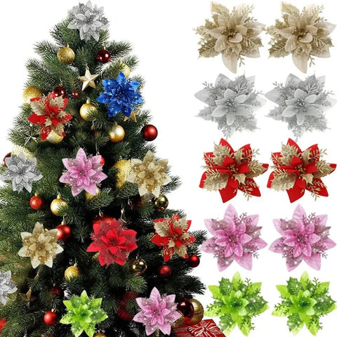 5/50pcs Glitter Artificial Christmas Flowers Tree Decoration Ornaments Xmas - EveryWares