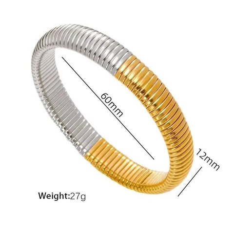 5Pcs Fashion Wide Bangles Stainless Steel Stretchy Snake Bone Hip Hop Style Gold Plated Bangles - EveryWares