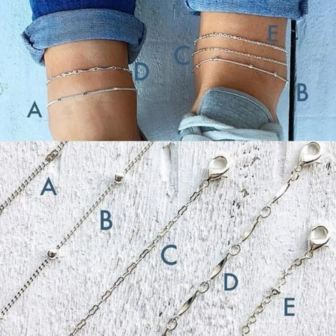 5Pcs/Set Hot Sale Silver Color Style Fashion Anklet Bracelet on The Leg - EveryWares