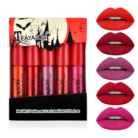 5Pcs/Set Waterproof Lipstick Sexy Vampire Lip Stick Matte Velvet Lipsticks Lips Makeup Cosmetics Labiales Matte - EveryWares