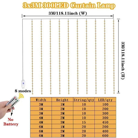 8 Modes USB Window Curtain Light Remote Control Garland - EveryWares